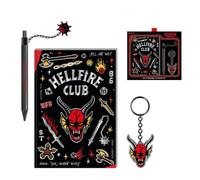 Set de Papelería Stranger Things Hellfire Club Unisex - Libreta A6 + Bolígrafo y Llavero, Diseño Negro y Rojo, Talla Única, Licencia Oficial, Regalo Vuelta al Cole y Oficina