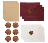 Set de papelería vintage con papel Kraft y sobres de lino, sellos de cera, conjunto de escritura elegante para cartas de amor, invitaciones, boda, cumpleaños, bricolaje, regalo romántico