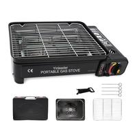 Set de parrilla de camping portátil de gas con plato para parrilla y red para barbacoa - Barbacoas portátiles con maleta