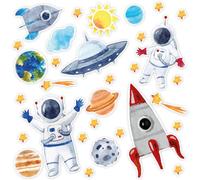 Set de pegatinas con 31 pegatinas del espacio | Hoja DIN A4 | Sol, Luna y Estrellas | con cohete, astronautas y planetas | para móvil, cumpleaños de niños, habitación infantil, cucurucho | kfz667