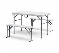 YOEVU Set de Picnic Plegable con Mesa y 2 Bancos, 113 cm, Conjunto Portátil Compacto para 4 Personas, Jardín, Camping, Terraza y Exterior, Blanco