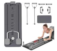 Set de Pilates Reformer plegable - Tabla de Pilates multifuncional con bandas de resistencia, asas y soportes para flexiones, banco abdominal portátil, equipo de fitness para gimnasio en casa, entrena