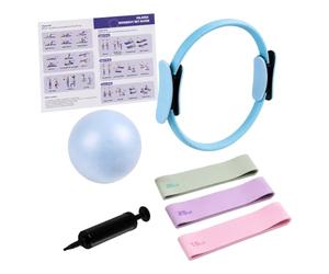 Set de Pilates Relaxdays, 6 Piezas, Color | Anillo, pelota con bomba, bandas de resistencia 3 niveles, accesorios de pilates para casa, con ejercicios