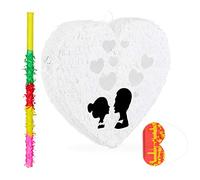 Set de piñata de boda de 3 piezas, diseño de corazón para colgar, barra de piñata, máscara de ojos, papel con accesorios, color blanco