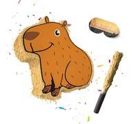 Relaxdays Piñata capibara, set de 3 piezas con palo y máscara, beige, marrón claro, negro