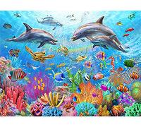 Set de pintura Diamante, cuadro con motivo de arrecife de coral y accesorios, tamaño aprox. 44 x 33 cm, set de manualidades para pintar con piedras brillantes para niños a partir de 5 años