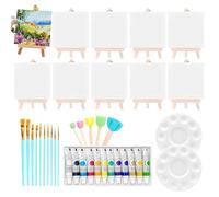 Set de pintura sobre lienzo - 10 piezas Kit de bandas de pintura acrílica y lienzo, estuche creativo portátil para el aprendizaje del dibujo para artistas adultos y en el aula