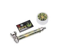 Set de Pipa Pura | Pipa de Vidrio | Molinillo/Triturador | 5 Tamices de Acero Inoxidable | Uso de productos de tabaco (NegroAmarillo)