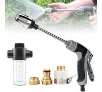Set de pistola limpiadora de alta presión para manguera de jardín, alcance de 6-10 m, pistola de lavado de auto de mango largo con 3 conexiones metálicas, jarra de espuma, pistola de agua ajustable