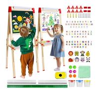 Set de Pizarra Infantil Doble Cara: Pizarra Blanca Infantil con Negro Magnético - Caballete Infantil de Madera Ajustable en Altura - Ideal para Niñas y Niños de 3 a 12 Años (White and Green)