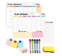 Set de Pizarras Magnéticas para Nevera con Planificador Semanal, Mensual y Diario - Kit Organizador incluye Rotuladores, Imanes, Posits y Borrador - Organización Familiar y Hogar - Fácil de Limpiar