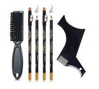 Set de Plantillas para Barba para Perilla, Patillas, Escote, Bigote | Herramienta para Peinar Barba con Cepillo y 4 Bolígrafos de Barbero | Plantilla para Contorno de Barba