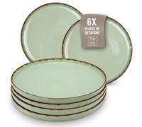 Set de Platos de Gres Rustic para Desayuno y Postre - Juego de 6 Platos Elegantes y Resistentes, Aptos para Lavavajillas - Teller Pequeños para Ensalada y Pastel - Pure Living en Color verde menta