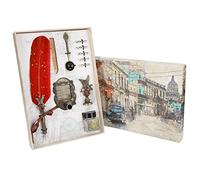 Set de pluma de plumas, pluma de caligrafía de punta plana de 1 a 5 mm, pluma de tinta de pluma retro para escritura gótica italiana, incluye soporte para puntas y botella de cera, (Roja)