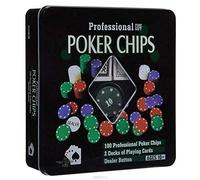 Set de póker Caja de Metal, 100 fichas de póker, 2 Cubiertas, botón de repartidor, ciega pequeña, Gran ciega, tapete de Juego (b)