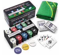 Set de Poker, Cartas Poker, Profesional pokerset, Blackjack, Caja de Metal, Casino, Fichas de Juego, Tapete de Juego, Fichas
