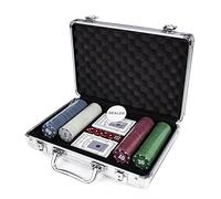 Set de Poker Maletín Premium de Aluminio con 200 fichas, Dos Barajas de Cartas, 5 Dados y ficha Dealer, Estuche portátil, Blackjack.