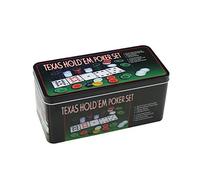 Set de Póker Profesional con 200 Fichas, 2 Barajas de Cartas, Botón Dealer, Ciegas y Tapete de Juego, Caja Metálica para Texas Holdem y Casino en Casa