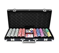 Set de póker UISEBRT - Maletín de póker con 500 fichas, juego láser incl. 2 barajas de cartas, 5 dados, 3 botones de dealer (500 fichas, carcasa de aluminio negro)
