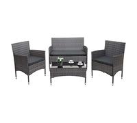Set de polirratán HWC-F55, set de balcón/jardín/salón Grupo de sofás ~ gris, cojines gris oscuro