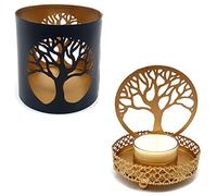 Set de Portavelas Reflectantes [ Arbol de la Vida ] | Porta Velas de Latón | Tamaño 9 x 9 cm. y 11 x 7 cm.