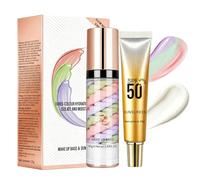 Set de prebase y protector solar, prebase 3 en 1 para el rostro antes del maquillaje, crema protectora solar aislante, SPF 50 P control de grasa y corrector para igualar el tono de la piel
