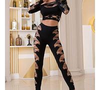 Chilirose Conjunto de lencería CR-4436 Top y Leggings cuero y látex para mujer Negro S/L
