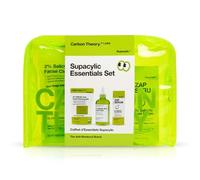Set de productos esenciales para el cuidado de la piel con ácido salicílico de Carbon Theory para pieles con imperfecciones. Incluye sérum facial, tónico y barra limpiadora facial.