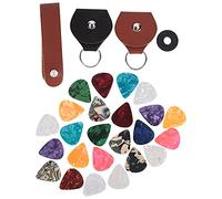 Set de Púas para Guitarra 28 Piezas, Accesorios Instrumentales con Bolsillo de Cuero PU, 3 Grosores Diferentes - Púas de Celuloide Resistentes, Bolsa Compacta y Portátil, Ideal