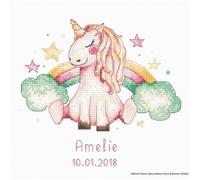 Set de punto de cruz Luca-S "Unicornio y arco iris para el nacimiento de una niñ