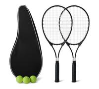 Set de Raquetas de Tenis Amazon Basics con 2 Raquetas para Adultos de 68,5 cm, 3 Pelotas y 2 Overgrips, Negro