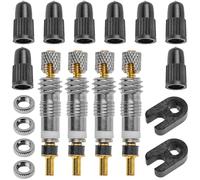 Set de Reemplazo de Válvulas de Bici para Válvulas Presta (SV) - 18 Uds. Incl. 4X Válvulas Presta, 8X Tapones, Reparación de Válvula Francesa, Kit Montaje de Válvula para Bicis de Pista Máx. 15 Bar