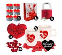 Set de regalo 2 "I Love You" - Juego de regalo con taza de corazón, confeti de baño, bolsa de regalo y tarjeta, regalo romántico para pareja, novia, novio, mamá, papá, etc