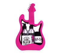 Set de regalo Accentra ROCKSTAR, set de cuidado personal en forma de guitarra metálica rosa con gel de ducha, champú, jabón y toalla, una idea de regalo especial y rockera para un cumpleaños