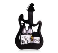 Set de regalo Accentra ROCKSTAR, set de cuidado personal en guitarra metálica negra con gel de ducha, champú, jabón y toalla, como idea de regalo especial y rockera para un cumpleaños