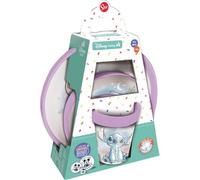 Set de regalo antideslizante de 3 piezas con puntadas bicolores, juego para niños con platillo, cuchara y taza, base antideslizante, silicona apta para uso alimentario, diseño de Disney, ideal para