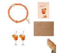 Set de Regalo Aperol para Mujeres con Pulsera, Pendientes, Tarjeta y Sobre, Detalle Divertido para Amigas, Colegas y Fans de Aperol en Cumpleaños y Fiestas - Color Naranja