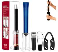 Set de regalo con sacacorchos 4 en 1, sacacorchos con bomba de aire comprimido y cortacápsulas, aireador de vino y tapón al vacío.,Blue
