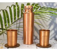 Set de regalo - Copper Bottle 7 Chakra 100% Pure Copper with Heart Chakra Glass/Water Bottle / 1000 ml / Meditation/Gym/Yoga from India (acabado mate)