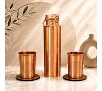 Set de regalo - Copper Bottle 7 Chakra 100% Pure Copper with Heart Chakra Glass/Water Bottle / 1000 ml / Meditation/Gym/Yoga from India (acabado mate)