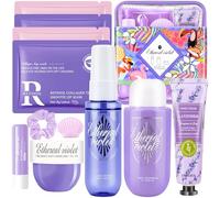 Set de regalo cuidado la piel 12 piezas para mujer, incluye spray perfumado, gel ducha, crema manos, corporal, bálsamo labial, 4 mascarillas los ojos, jabón con forma concha y una goma el pelo