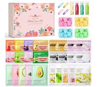 Set de regalo de 38 mascarillas faciales para mujer, set de mascarillas con parches para ojos, bálsamo labial, mascarilla labial, jabón en láminas, pinza para el cabello, set de belleza para niñas