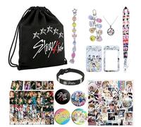 Set de Regalo de Accesorios de Stray Kids: Set de Regalo para Fans de Stray Kids con 1 Bolsa de Gimnasio SKZ, 1 llavero, 1 Cordón, 1 Pulsera, 55 Photocards, 1 Collar, 4 Pines y 50 Pegatinas (Black)