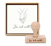 Set de regalo de boda con sello de madera con texto en inglés "Sí, ich will!" - Creativo regalo de boda para novios y regalo de compromiso - Incluye tarjetas y caja de regalo para parejas