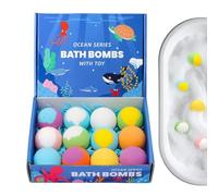 Set de regalo de bombas de baño - 12 unidades limpiador corporal con juguete interior, bola de baño temática del mar SPA - para mujer para relajarse y cuidar de sí mismo en casa en viajes en el baño y
