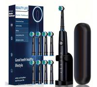 Set de regalo de cepillo de dientes eléctrico giratorio para adultos con 8 cabezales de repuesto convenientes para el blanqueamiento dental, como regalo de Navidad. 1 principal y 1 estuche de viaje