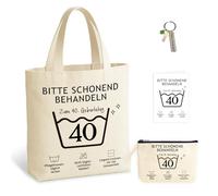 Set de regalo de cumpleaños para mujer, bolsa de tela, bolsa de cosméticos, tarjeta de felicitación y llavero, regalo de cumpleaños especial, beige, 40