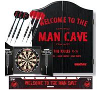Set de regalo de dardos Winmau Man Cave con tablero de dardos, gabinete para dardos, flechas y línea de lanzamiento