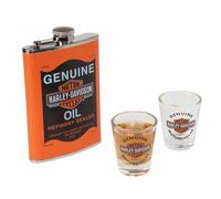 Set de regalo de petaca y vaso de chupito con lata de aceite original Harley-Davidson HDL-18557