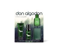 Set de Regalo Freedom de Don Algodón. Incluye una colonia Freedom 30 ml, gel de ducha 75 ml, desodorante en spray 100 ml y un tarjetero metálico.